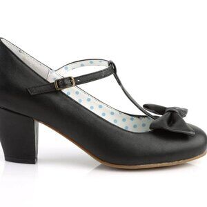 Pin Up Couture Court Shoes WIGGLE-50 Black Retro T-Bar size 9 Vegan EXCELLENT